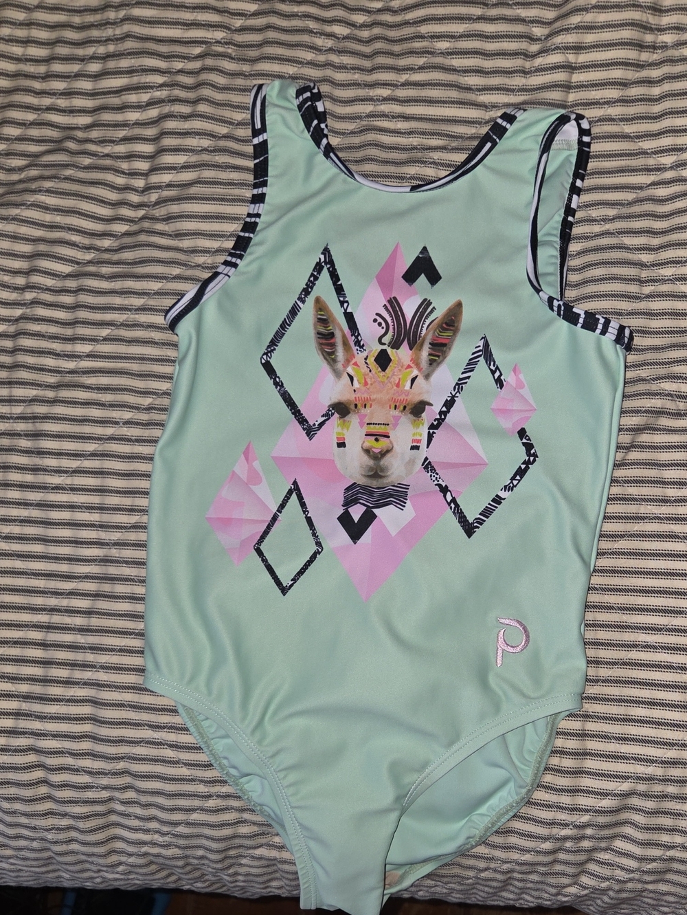 Mint Green Girls' One-Piece Swimsuit with Pink Zebra Graphic